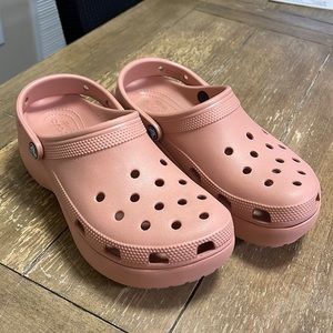 Blush pink platform crocks